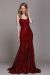 Embroidered Criss-Cross Back Fitted Prom Gown in Burgundy